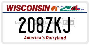 208ZKJ  license plate in WI