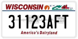31123AFT  license plate in WI