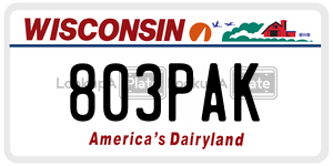 803PAK  license plate in WI