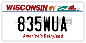 835WUA  license plate in WI