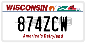 874ZCW  license plate in WI