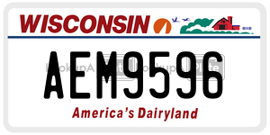 AEM9596 license plate in Wisconsin