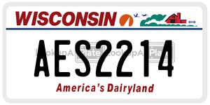 AES2214 license plate in Wisconsin