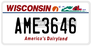 AME3646 license plate in Wisconsin