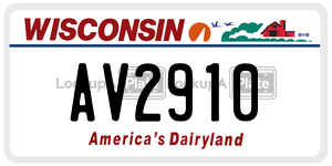AV2910  license plate in WI