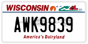 AWK9839  license plate in WI