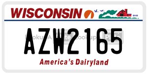 AZW2165 license plate in Wisconsin
