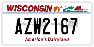 AZW2167 license plate in Wisconsin