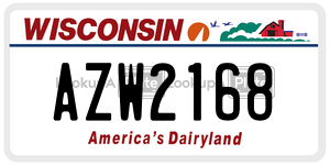 AZW2168 license plate in Wisconsin
