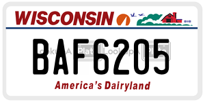 BAF6205  license plate in WI