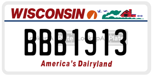 BBB1913  license plate in WI