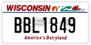 BBL1849 license plate in Wisconsin