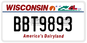 BBT9893  license plate in WI