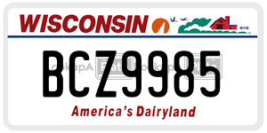 BCZ9985  license plate in WI
