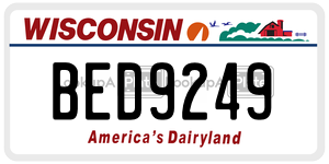BED9249  license plate in WI
