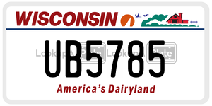 UB5785  license plate in WI