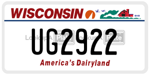 UG2922  license plate in WI