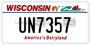 UN7357  license plate in WI