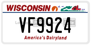 VF9924  license plate in WI