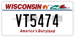 VT5474  license plate in WI