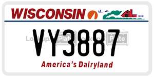 VY3887  license plate in WI