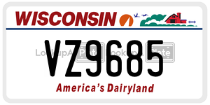VZ9685  license plate in WI