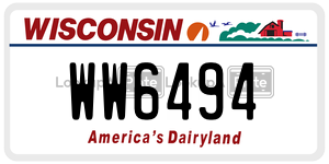 WW6494  license plate in WI