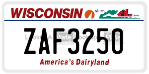 ZAF3250  license plate in WI