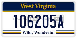106205A  license plate in WV