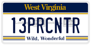 13PRCNTR  license plate in WV