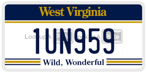1UN959  license plate in WV