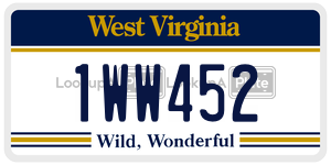 1WW452  license plate in WV