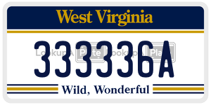 333336A  license plate in WV