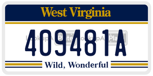 409481A  license plate in WV
