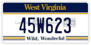 45W623  license plate in WV