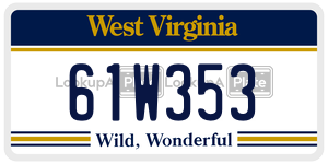 61W353  license plate in WV