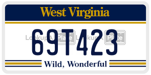 69T423  license plate in WV