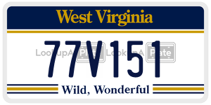 77V151  license plate in WV