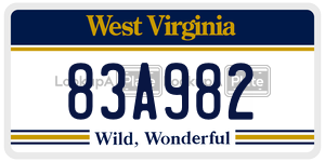 83A982 license plate in West Virginia