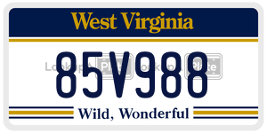 85V988  license plate in WV