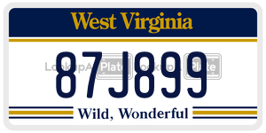 87J899 license plate in West Virginia