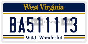 BA511113  license plate in WV