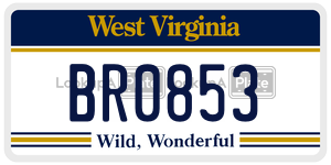 BR0853  license plate in WV
