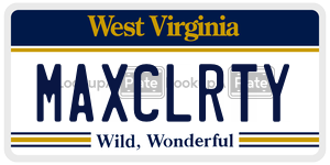 MAXCLRTY license plate in West Virginia