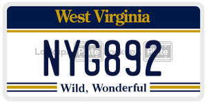 NYG892  license plate in WV