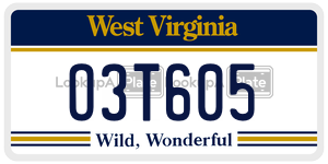 O3T605  license plate in WV