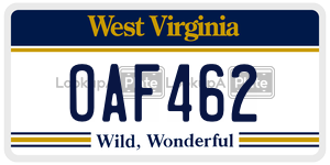 OAF462  license plate in WV