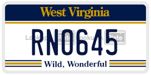 RN0645  license plate in WV