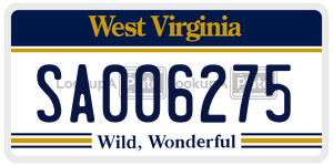 SA006275  license plate in WV