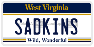 SADKINS  license plate in WV